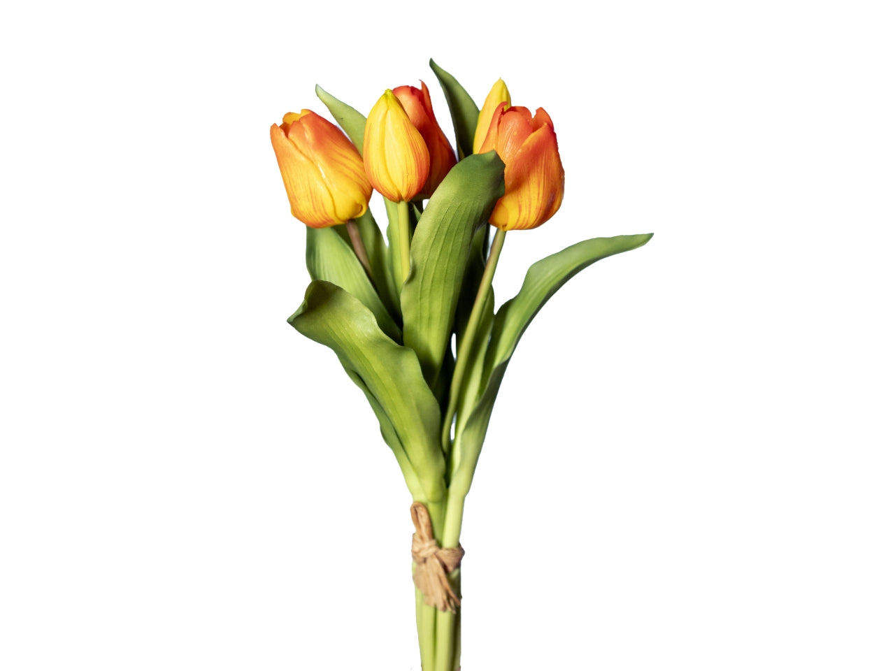 Mazzetto tulipani real touch 30cm con 3 fiori e 2 boccioli arancio
