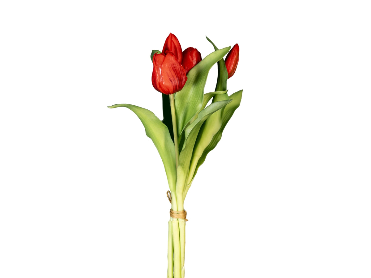 Mazzetto tulipani real touch 30cm con 3 fiori e 2 boccioli rosso