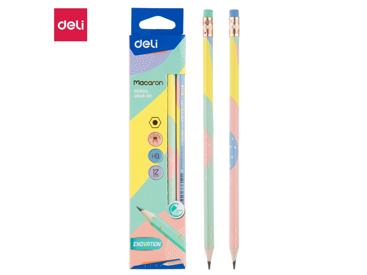 Matite HB con gomma macaron pastello confezione da 12 pezzi