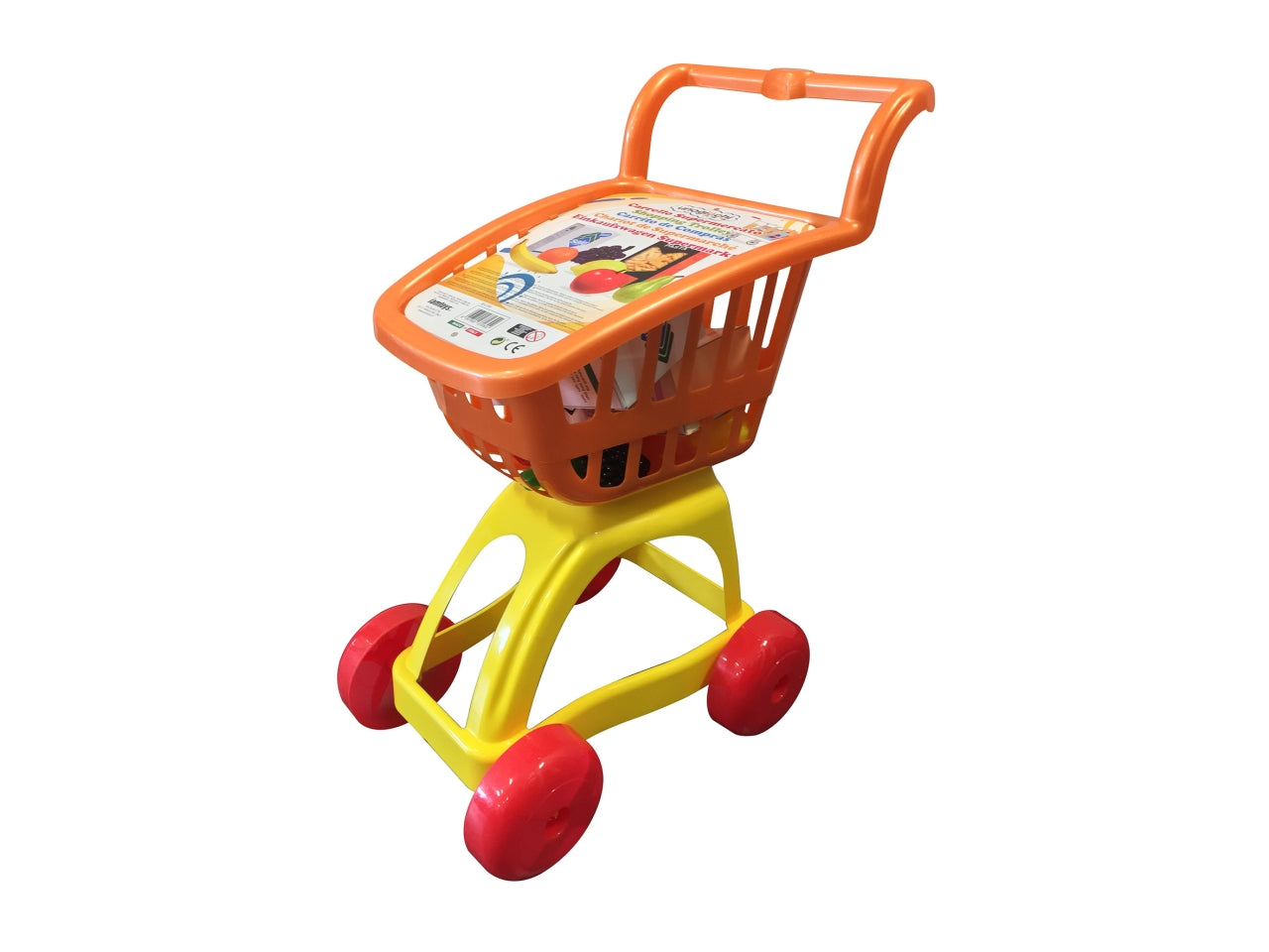 Carrello spesa scatolato con pasta sale e frutta