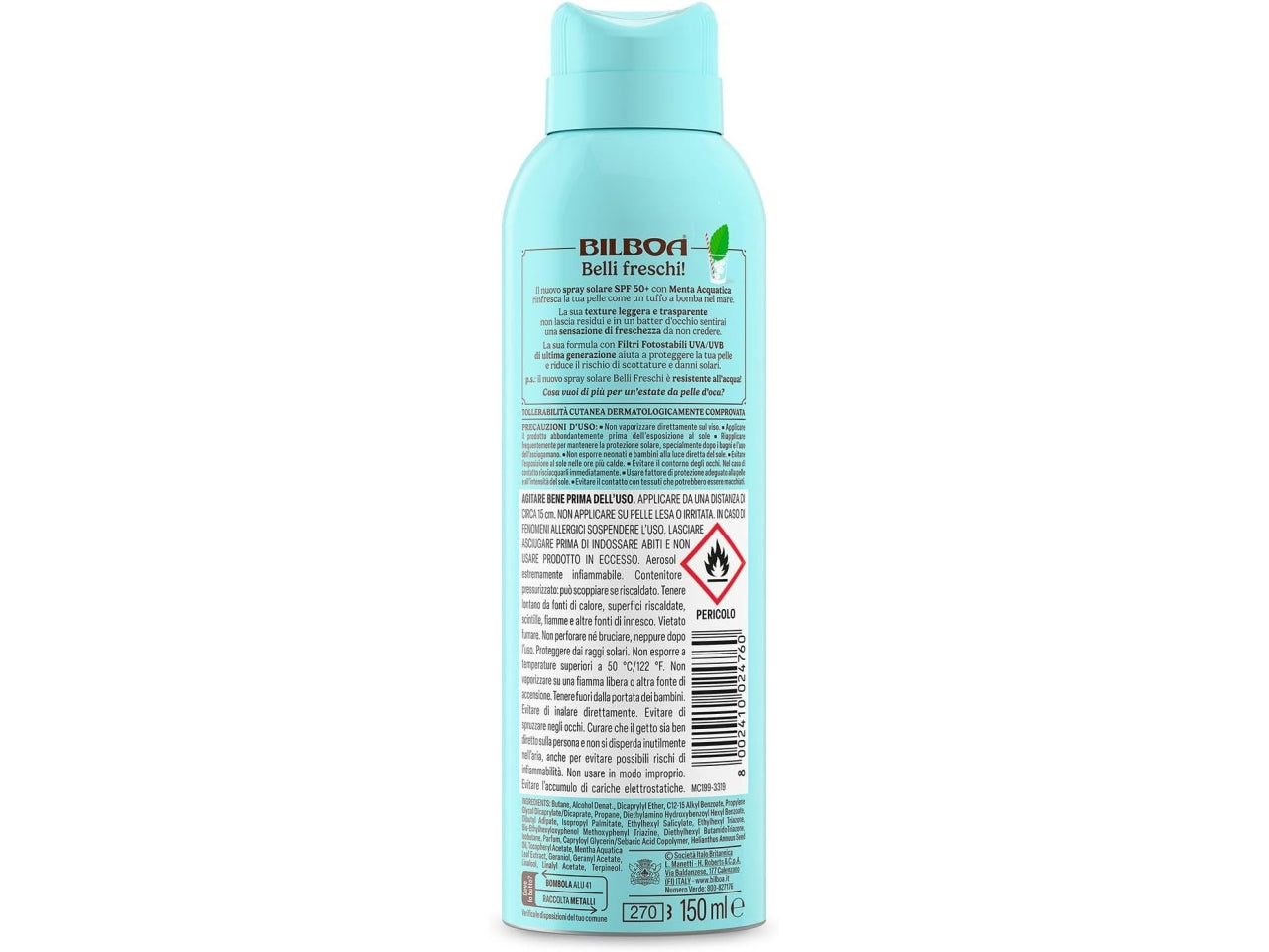 Bilboa belli freschi spray spf 50+ con menta acquatica
