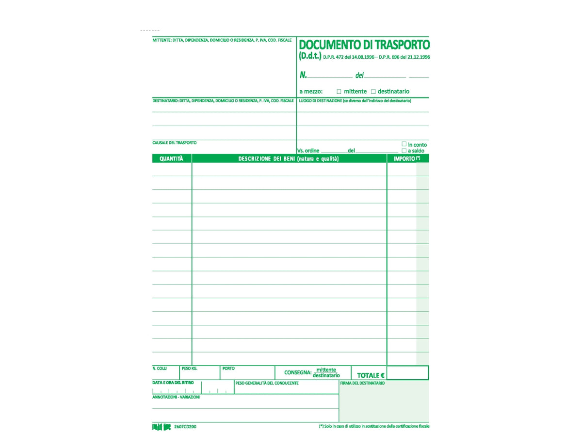 Documento di trasporto 50x2 copie autoricalcante 21,5x14,8cm