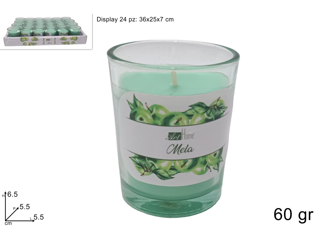 Vasetto in vetro con candela 60gr fragranza alla mela