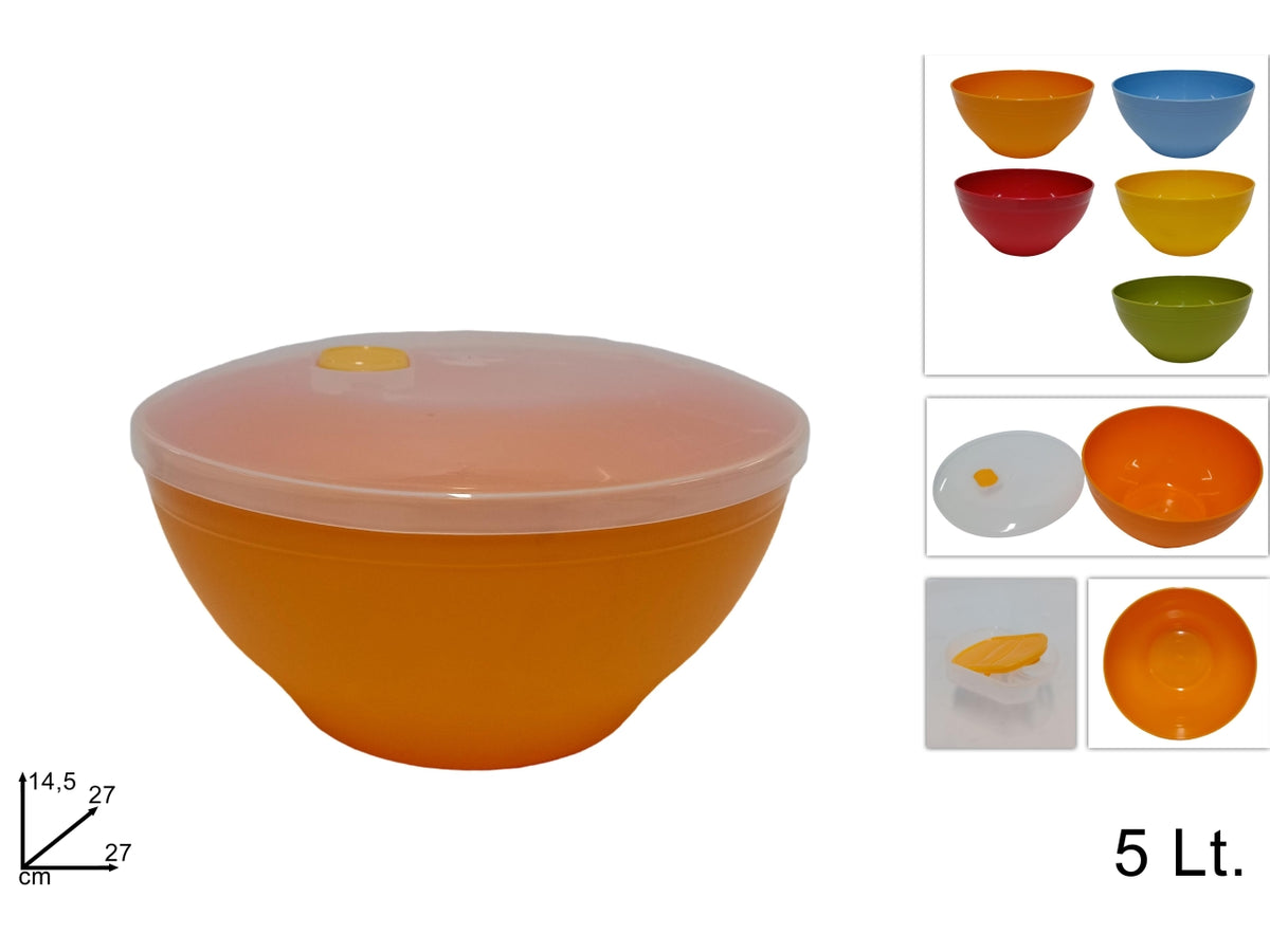 Coppa 5lt con coperchio trasparente diponibile in 5 colori assortiti