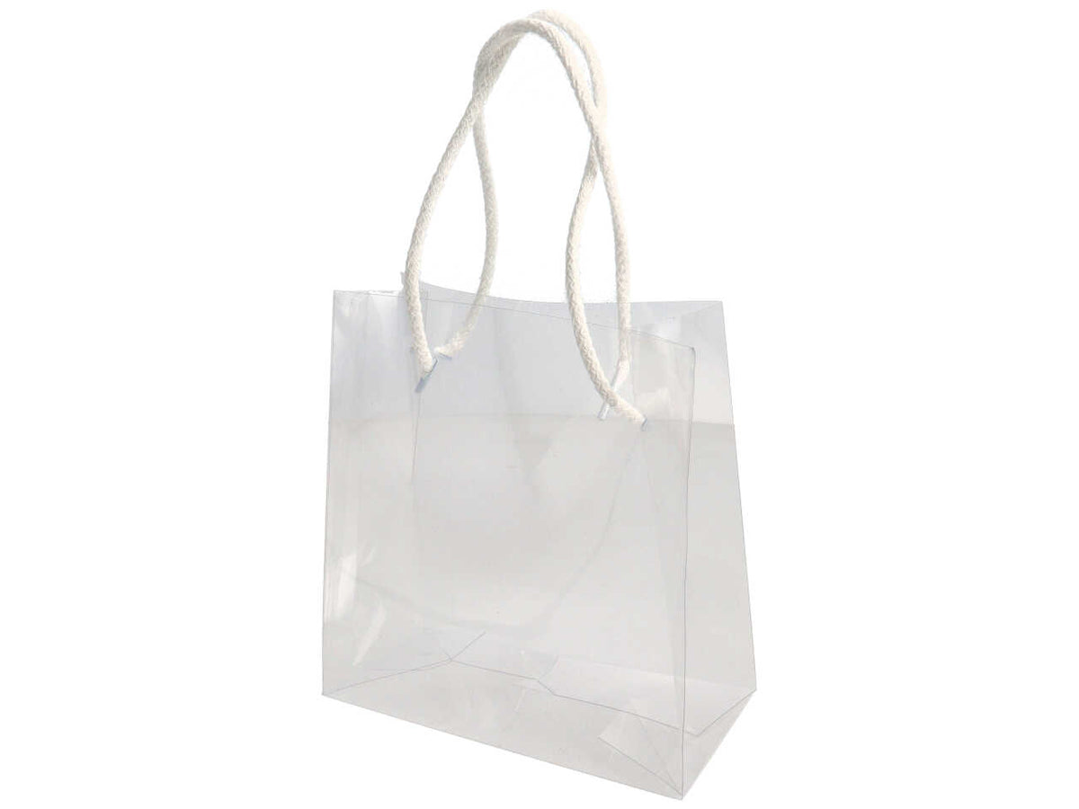 Shopper pet trasparente 16x8x4cm con manici bianchi