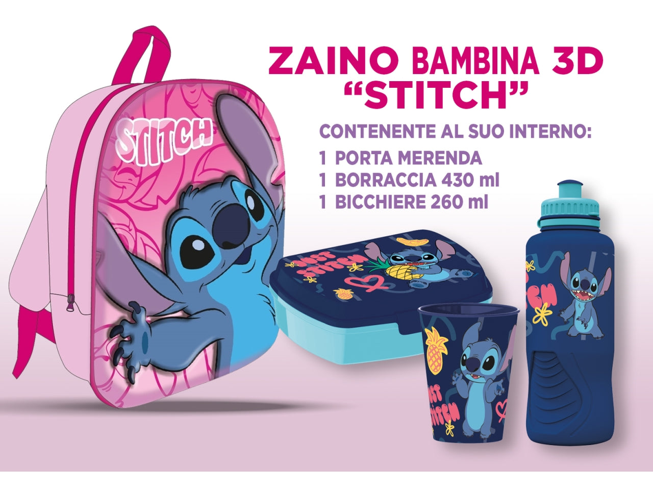 Stitch zainetto bambiba 3d 30cm con accessori