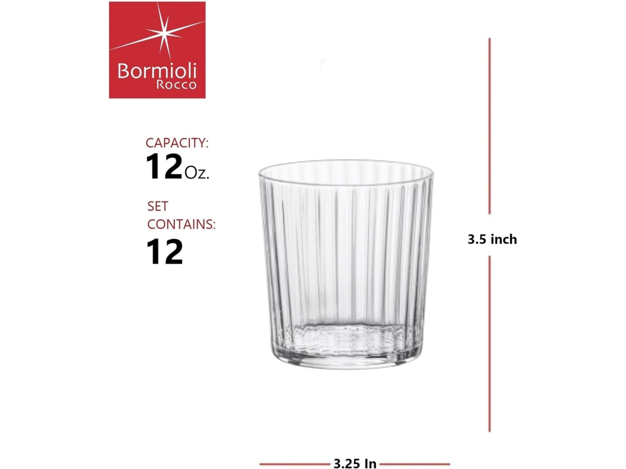 Exclusiva negroni 12 bicchieri in vetro rigato 35,5cl 8,5xh.8,95cm