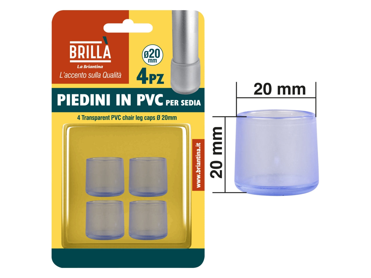 Piedini trasparenti per sedie in pvc set da 4 piedini d.20mm