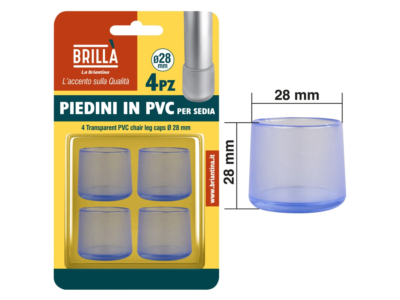 Piedini trasparenti in pvc per sedie set da 4 pedini d.28mm
