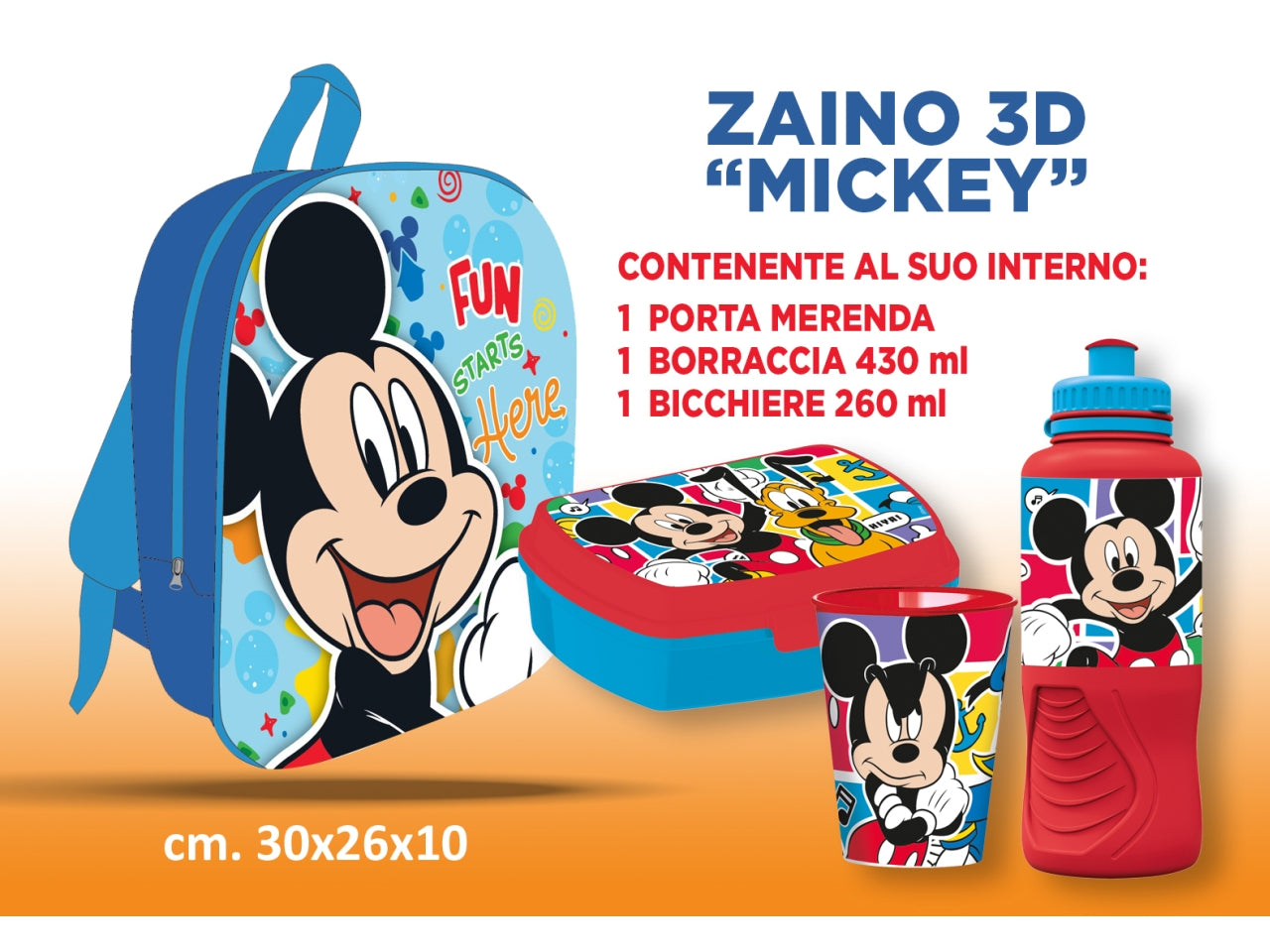 Mickey zainetto 3D 30cm con accessori