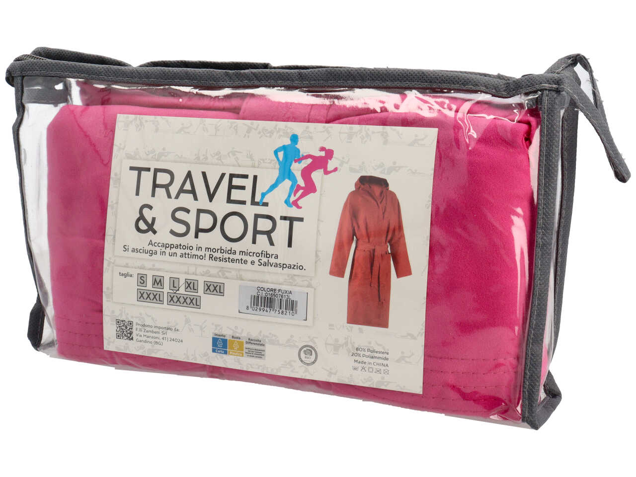 Accapatoio microfriba linea Travel Poch di colore fuxia taglia L