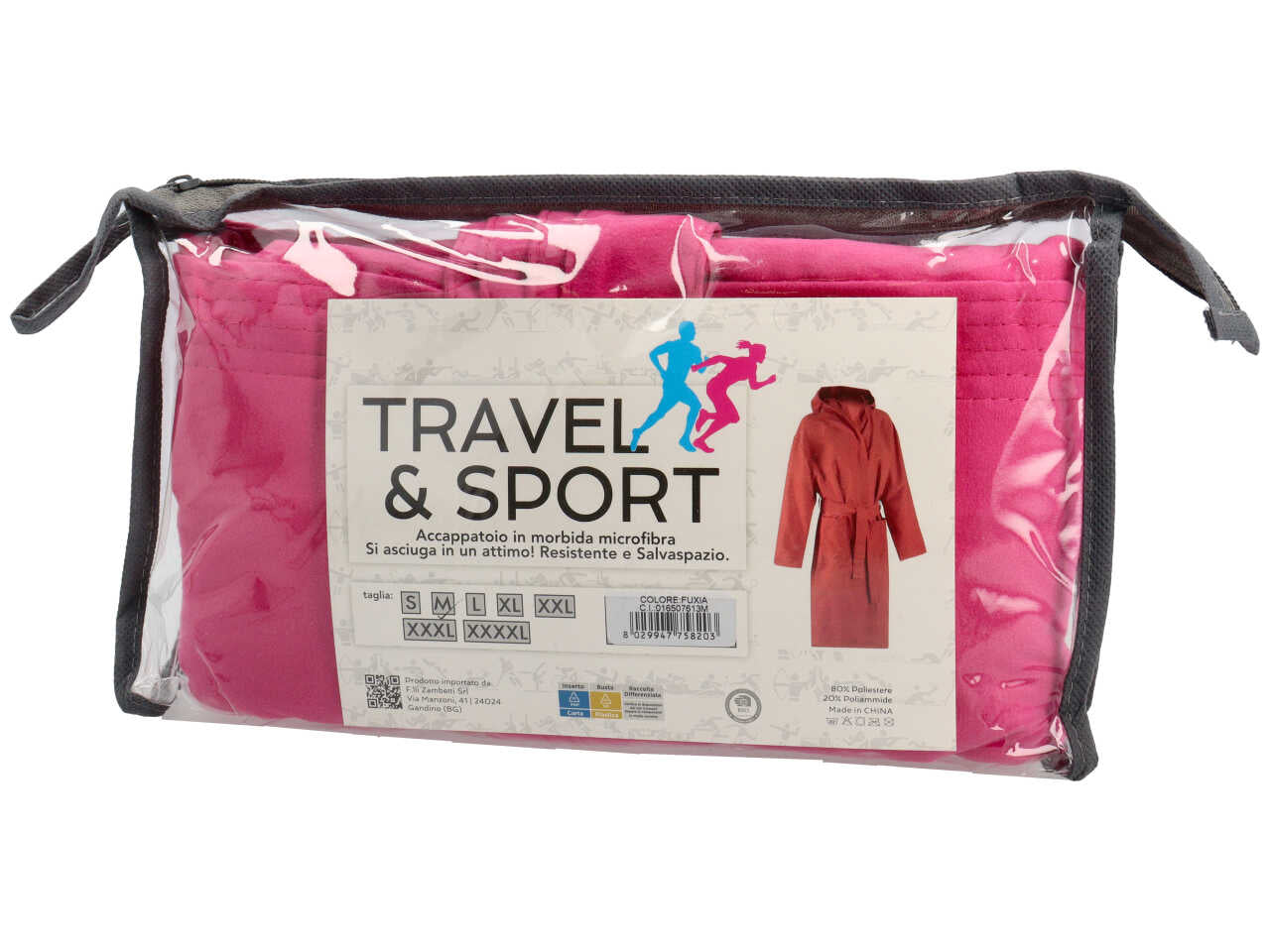 Accapatoio microfriba linea Travel Poch di colore fuxia taglia M