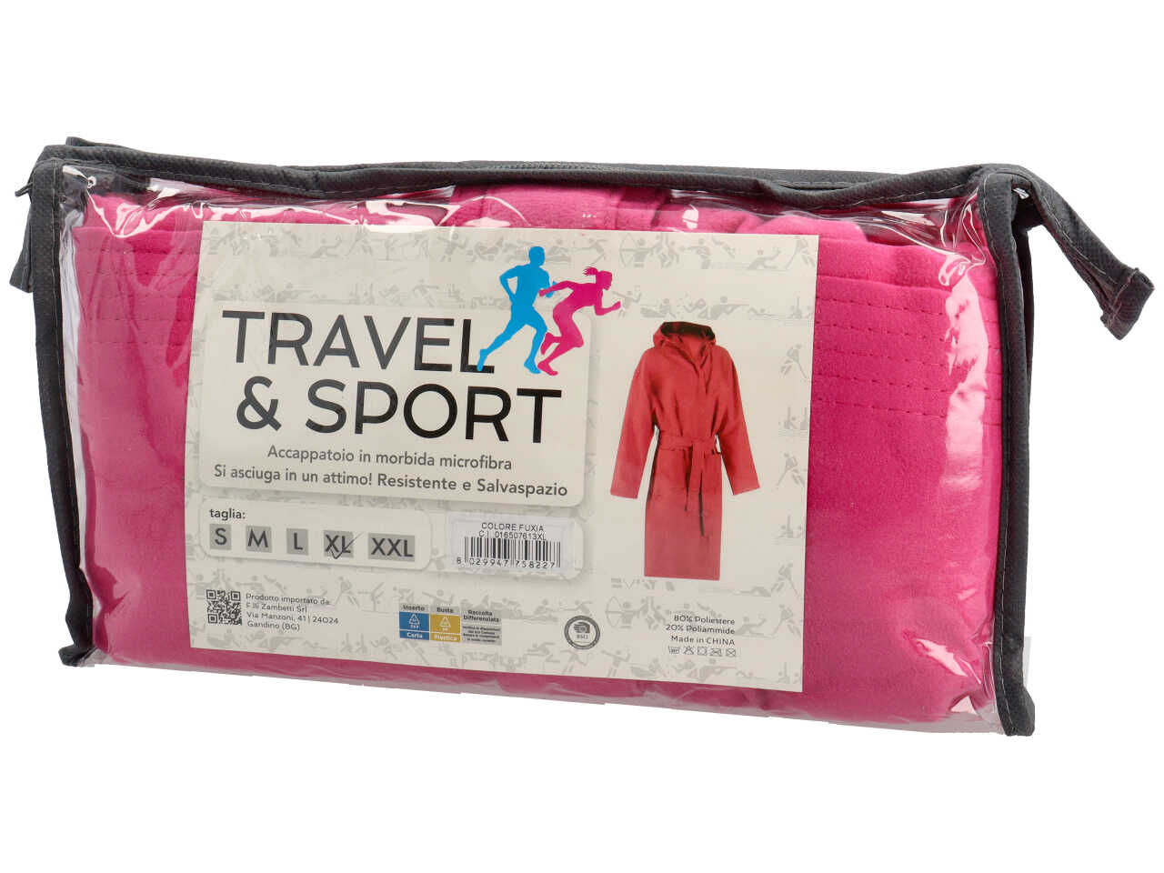 Travel accappatoio in microfibra 150gsm con pochette tg.XL fuxia