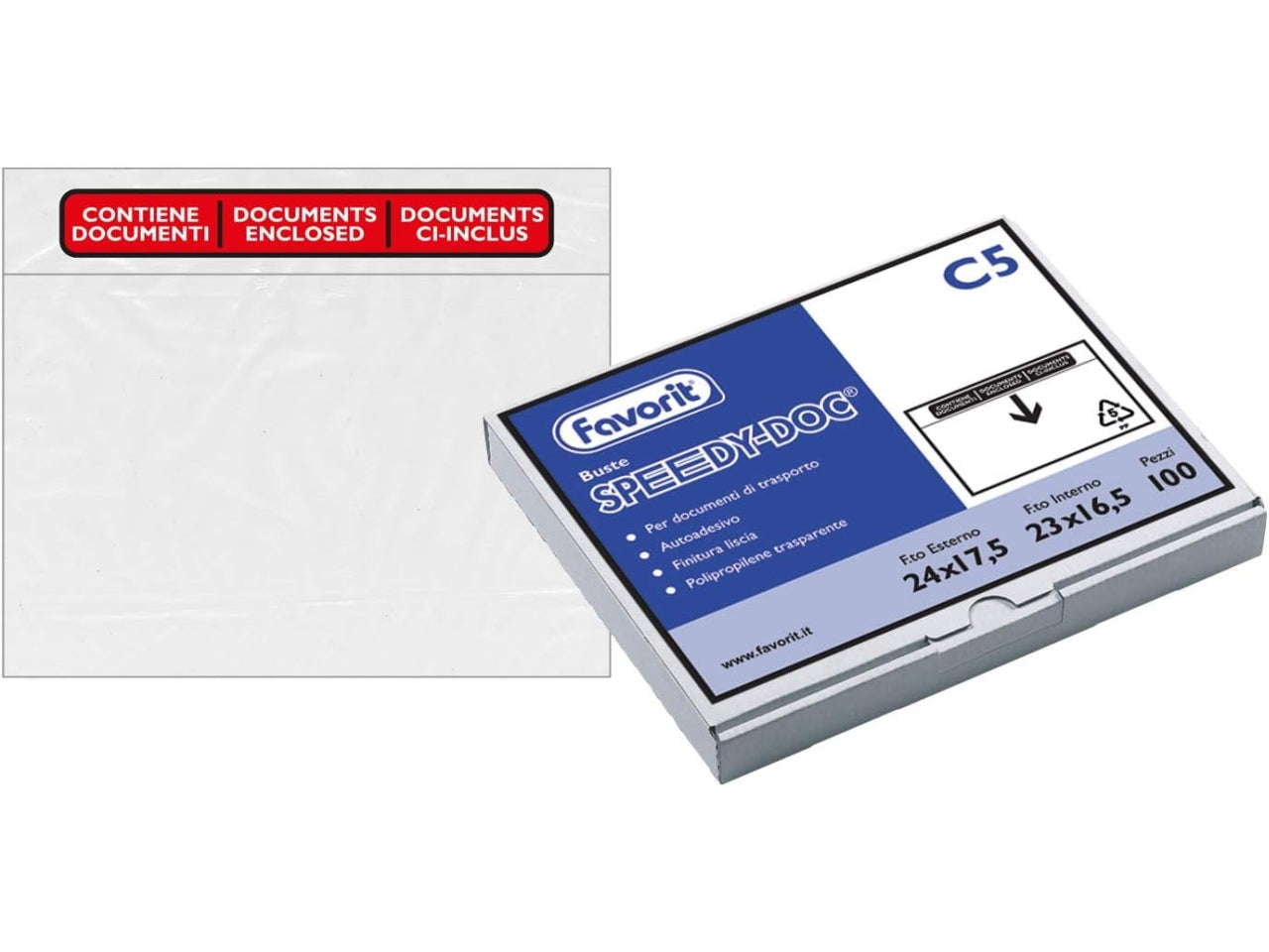 Busta documenti speedy per spedizioni 23x16,5cm trasparente autoadesiva in confezione da 100 pezzi