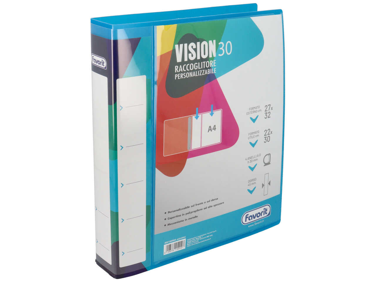 Vision raccoglitore personalizzabile 22x30cm 4 anelli diametro 30mm azzurro