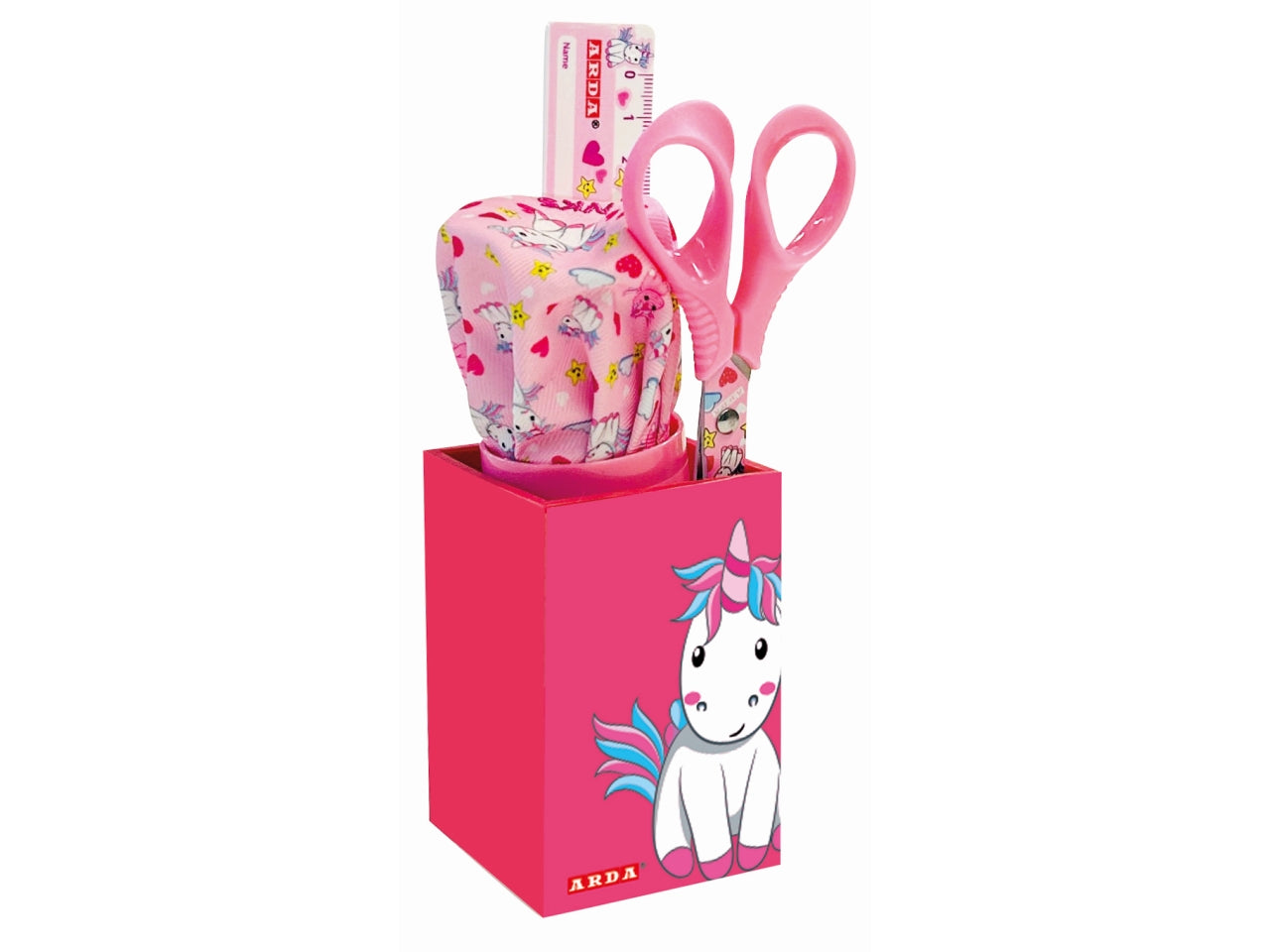 Francy kit portapenne con temperino, forbici e righello fantasie assortite