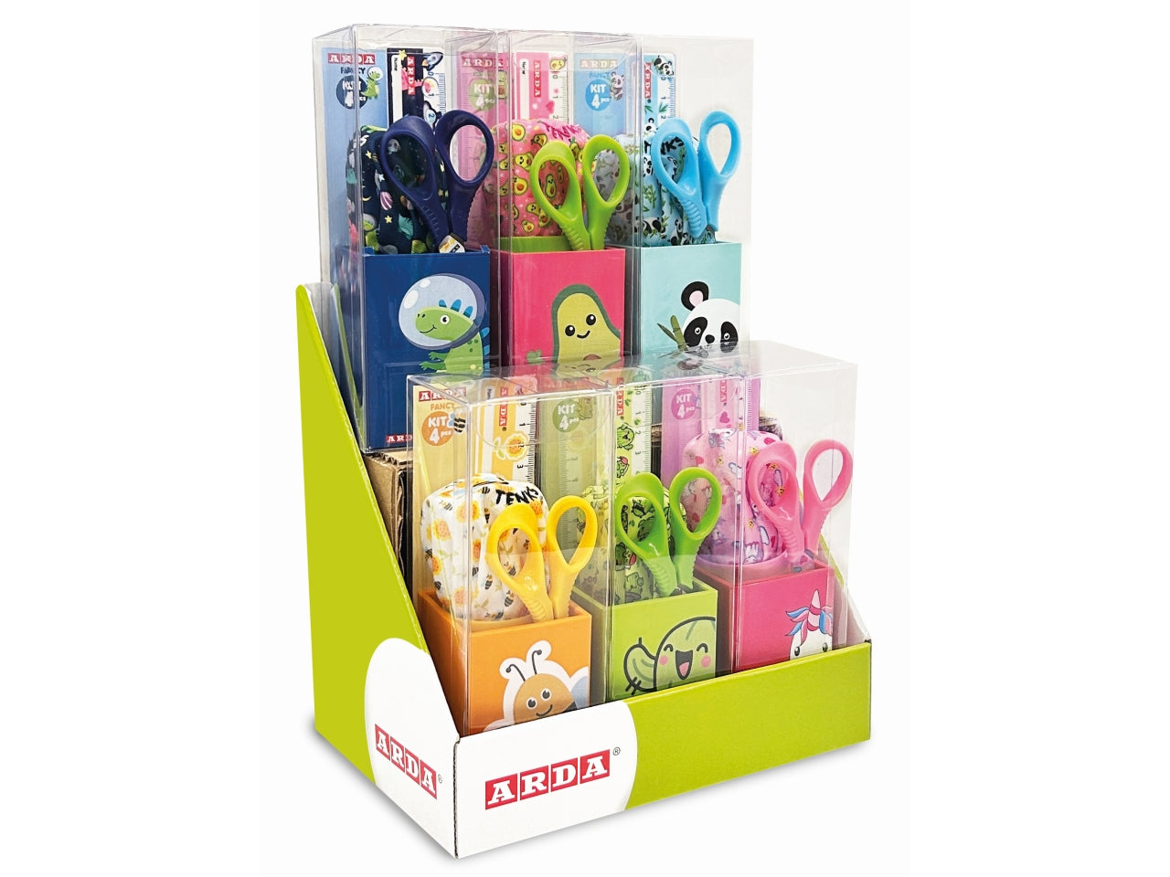 Francy kit portapenne con temperino, forbici e righello fantasie assortite