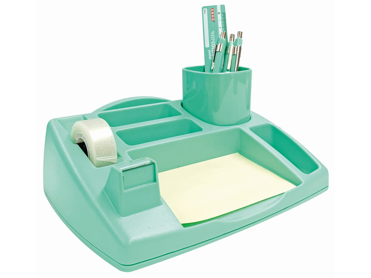 Oliver desk organizer con porta nastro adesivo, verde pastello