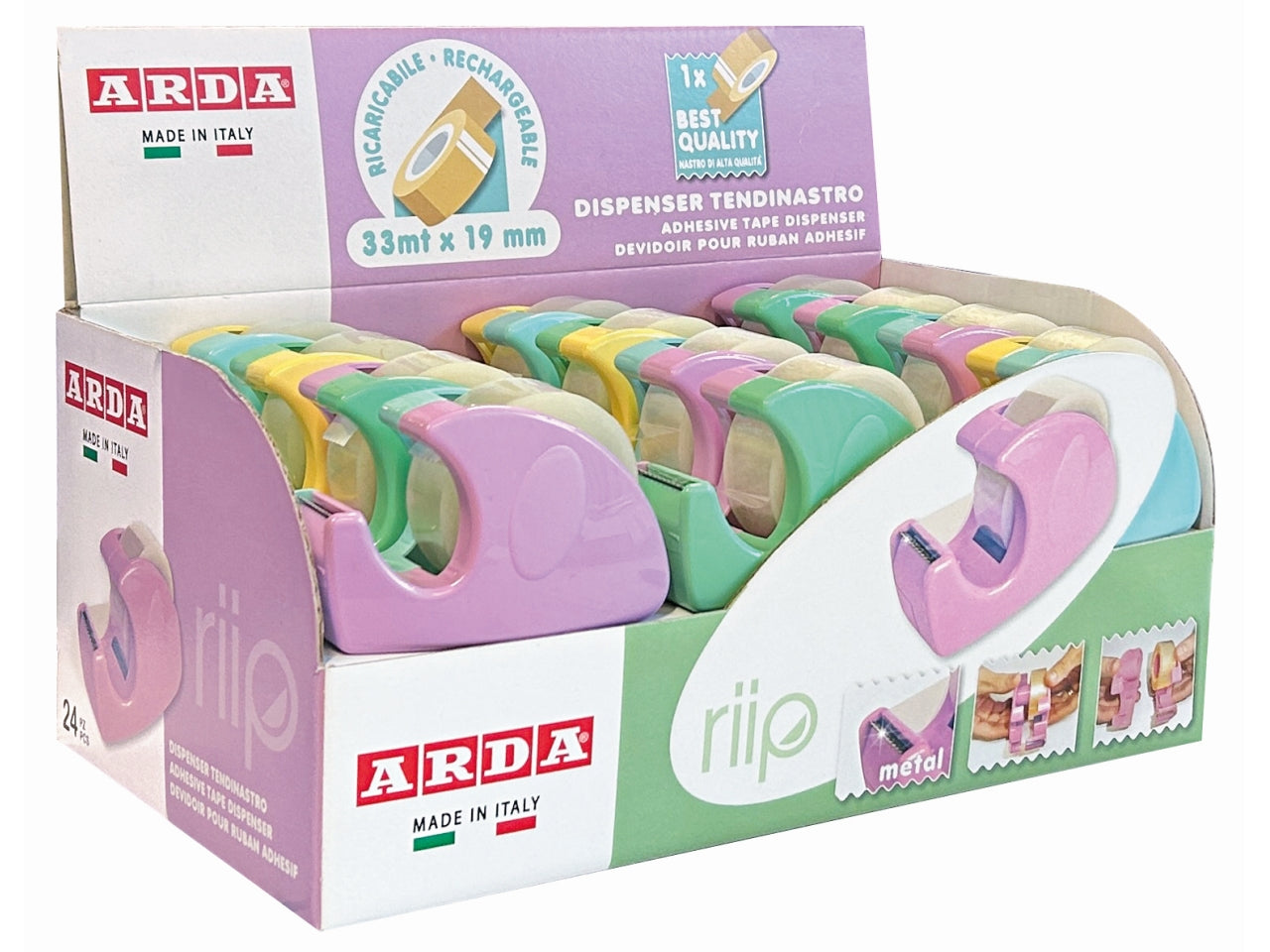 Chioccilina porta nastro adesivo 19mmx33mt colori pastello assortiti