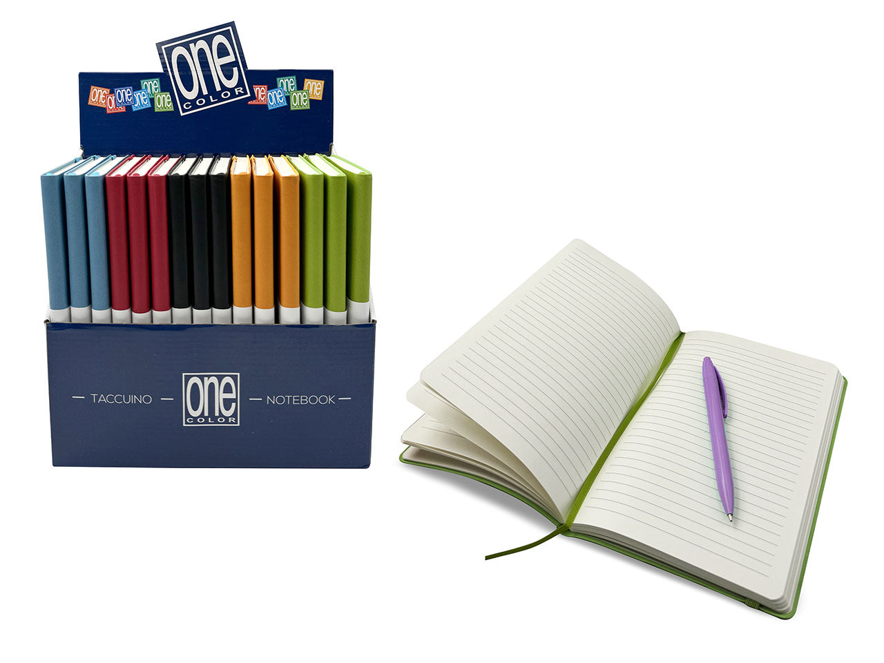 Taccuino con elastico e copertina in ecopelle 13,5x21,5cm in colori assortiti