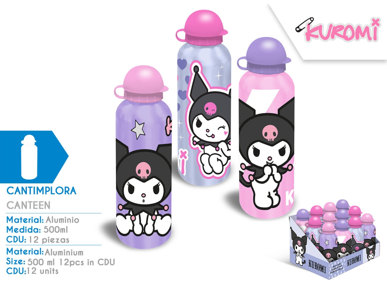 Kuromi borraccia in alluminio 500ml in 3 assortimenti