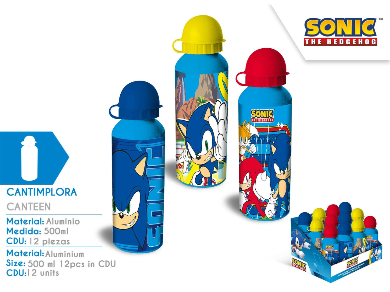 Sonic borraccia in alluminio 500ml in 3 assortimenti