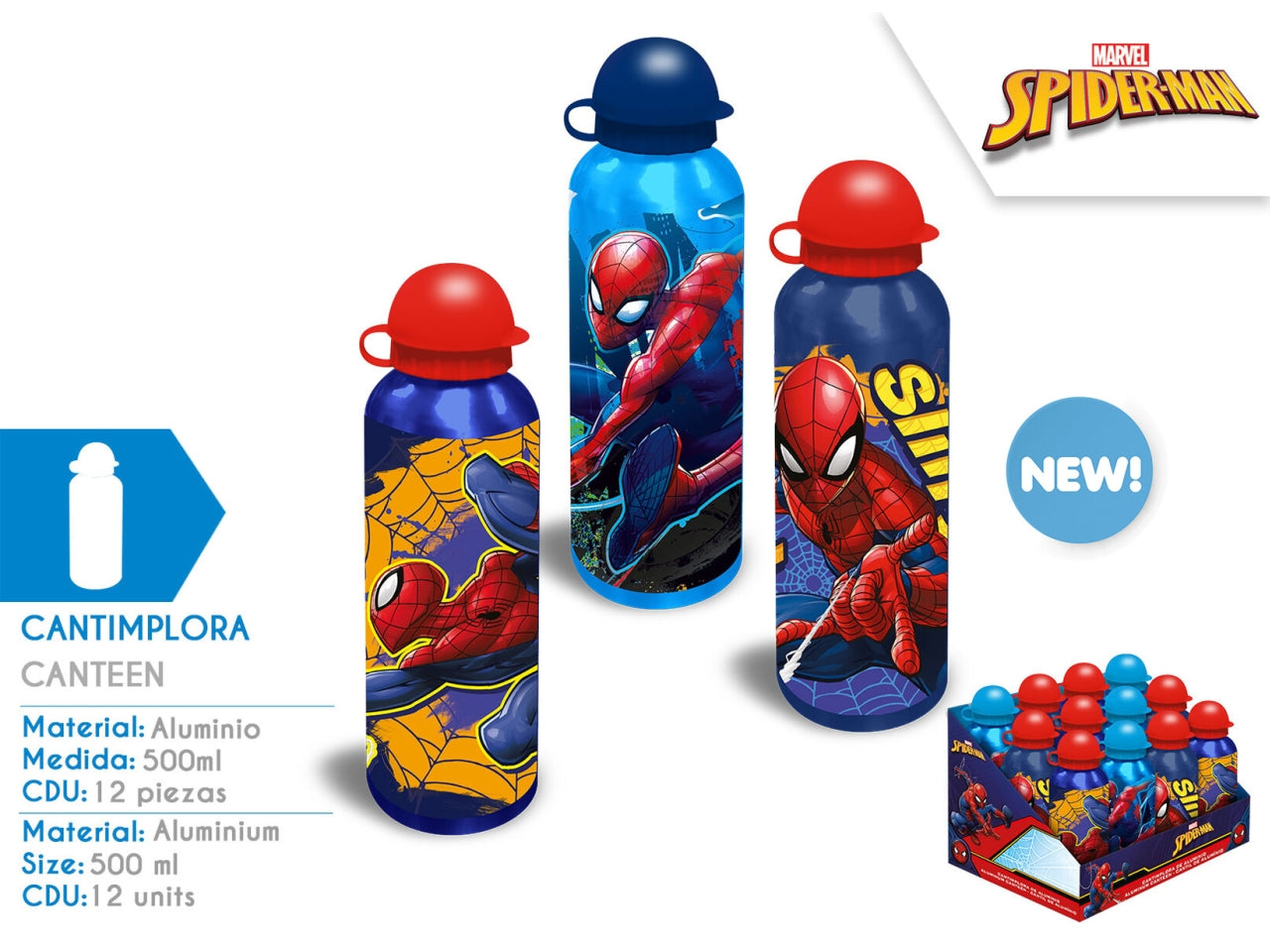 Spiderman borraccia in alluminio 500ml in 3 assortimenti