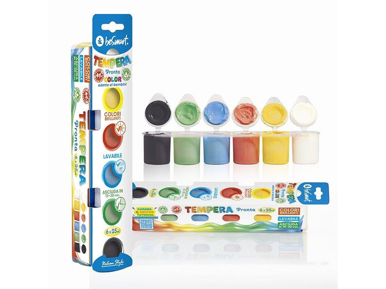 Colori a tempera pronta 6 colori classici in barattoli da 25ml