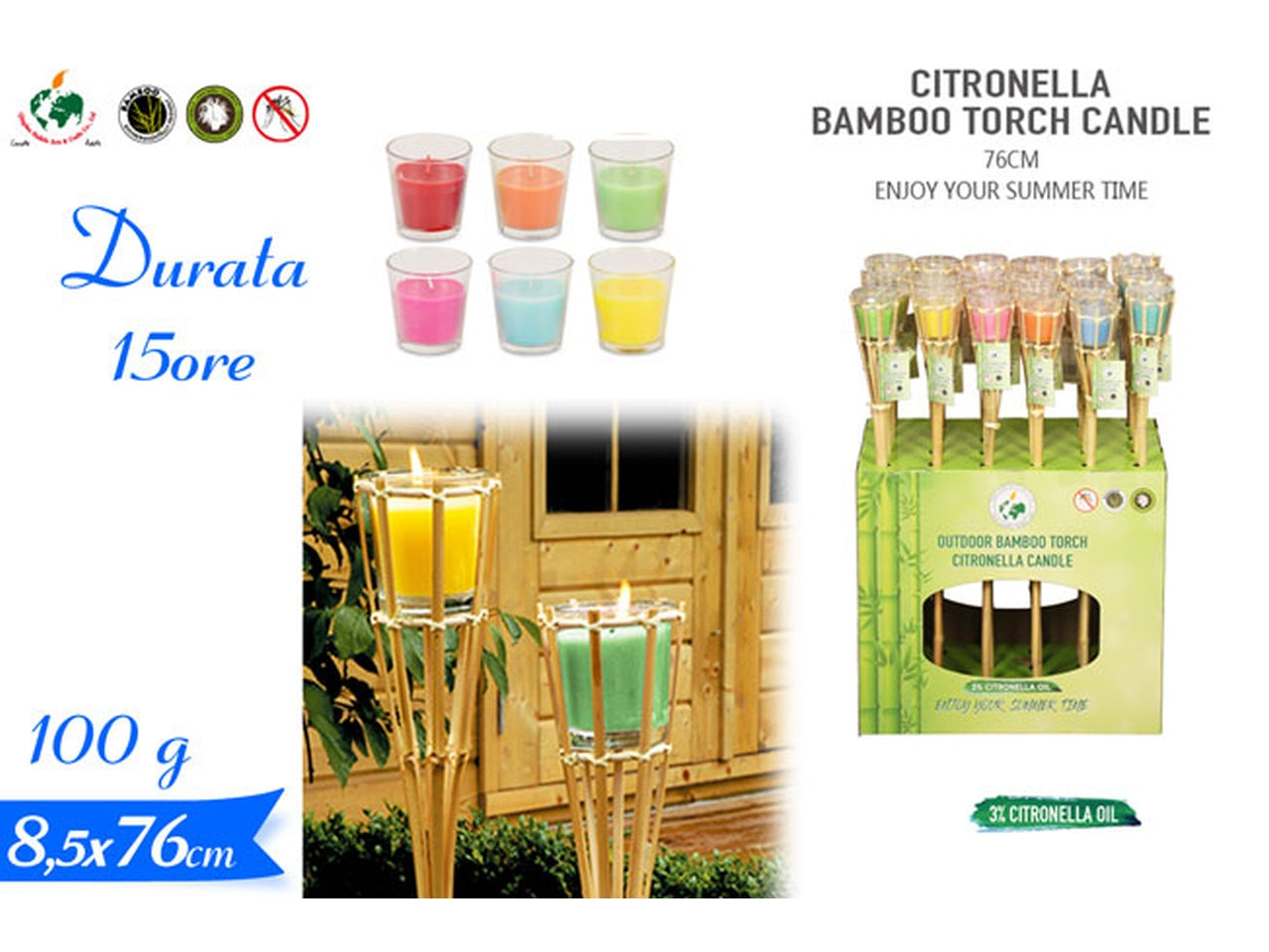 Torcia in bamboo citronella 76cm $