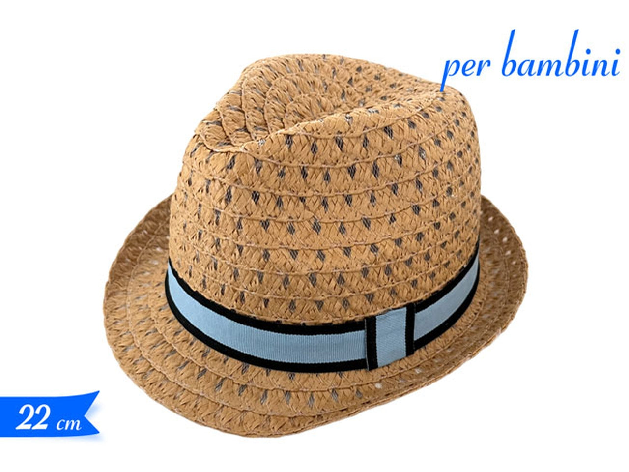 Cappello paglia con decorazione 22x10cm di colore blu