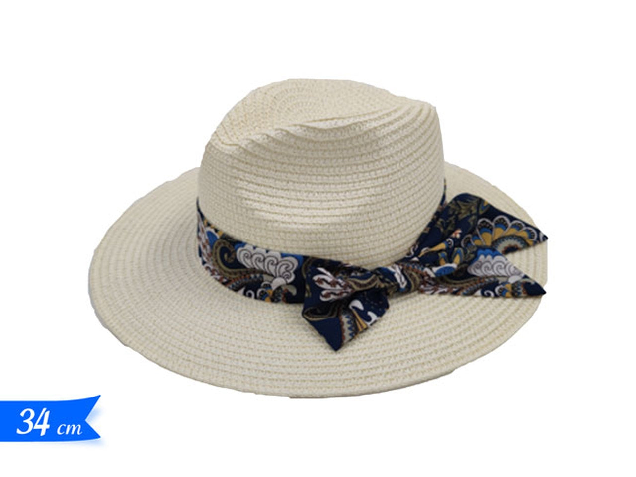 Cappello paglia con fiocco di colore bianco