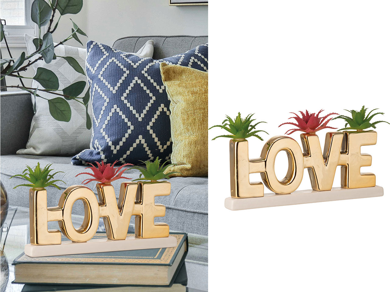 Scritta love gold con piantina