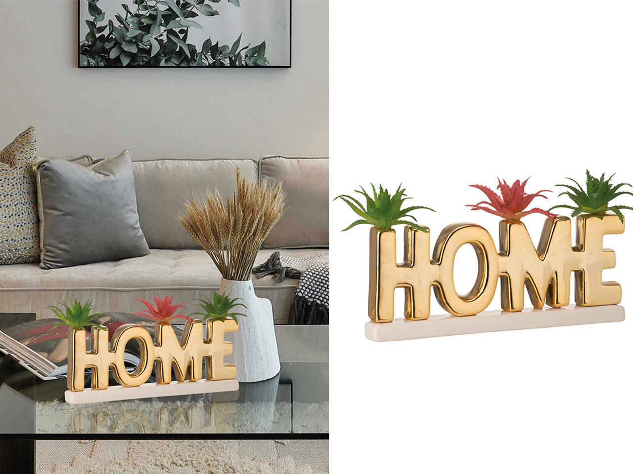 Scritta home gold con piantine