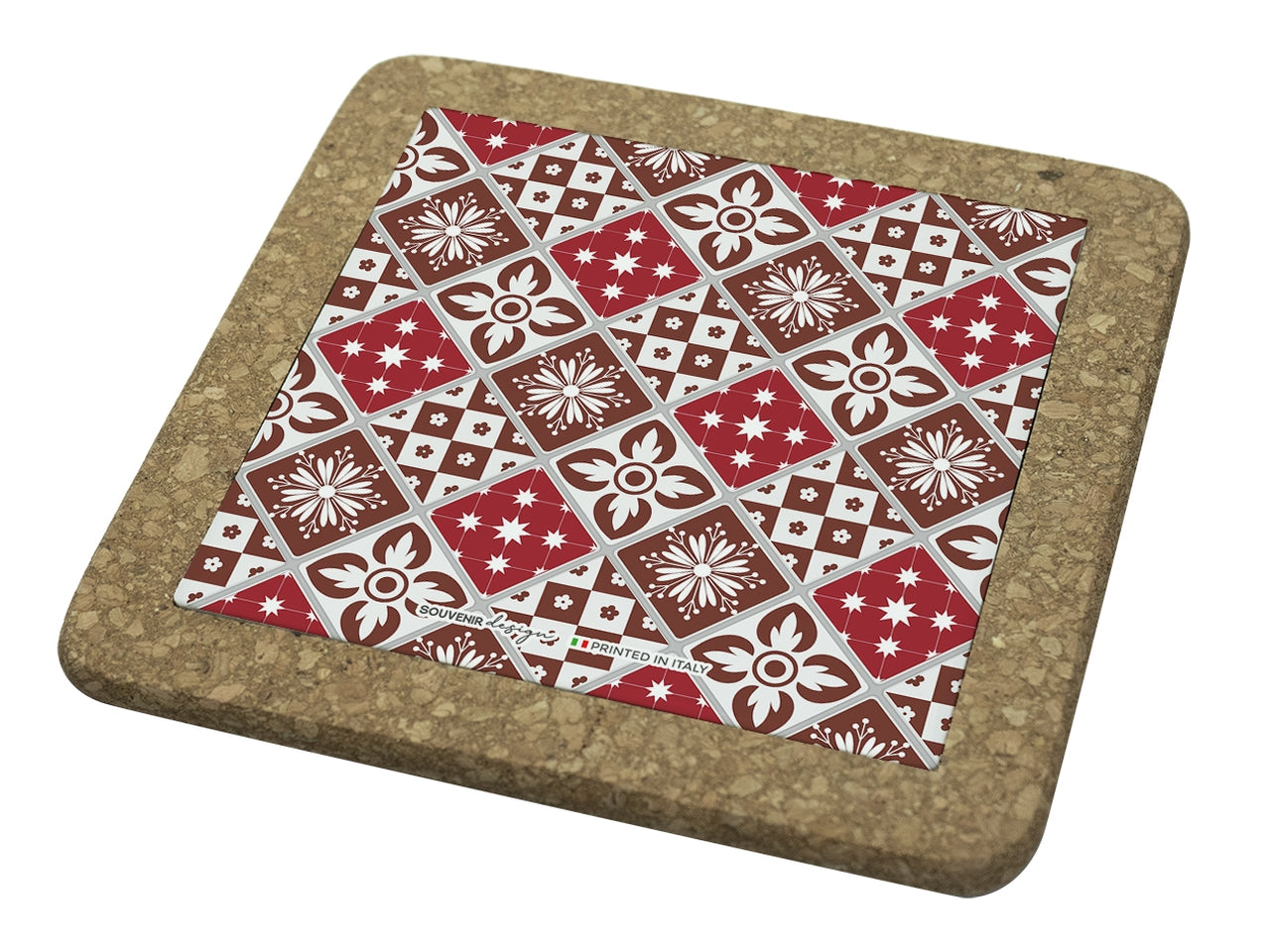 Tagliere quadrato con sughero 15x15cm interno bordeaux