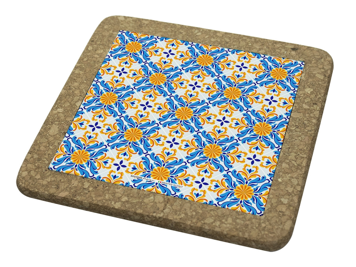 Tagliere quadrato con sughero 15x15cm interno azzurro e giallo