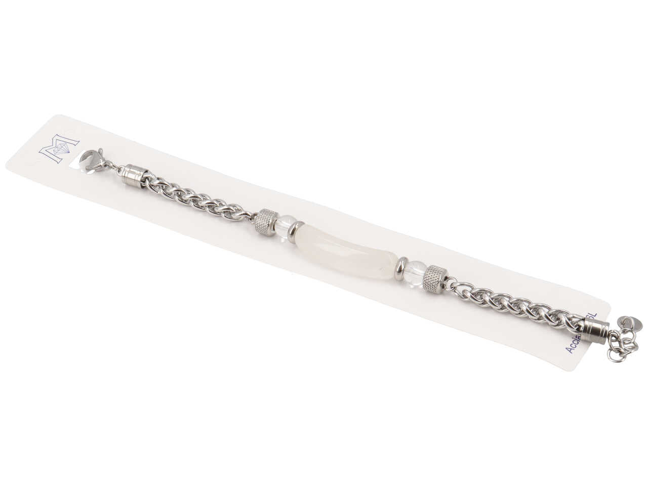 Bracciale acciaio piastra pietra bianca