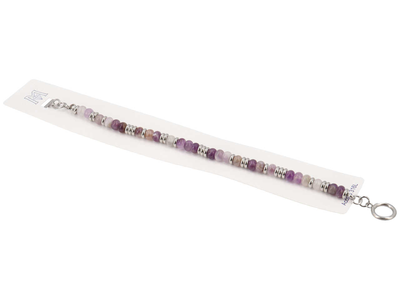 Bracciale pietre a rondella avventurina lavanda acciaio