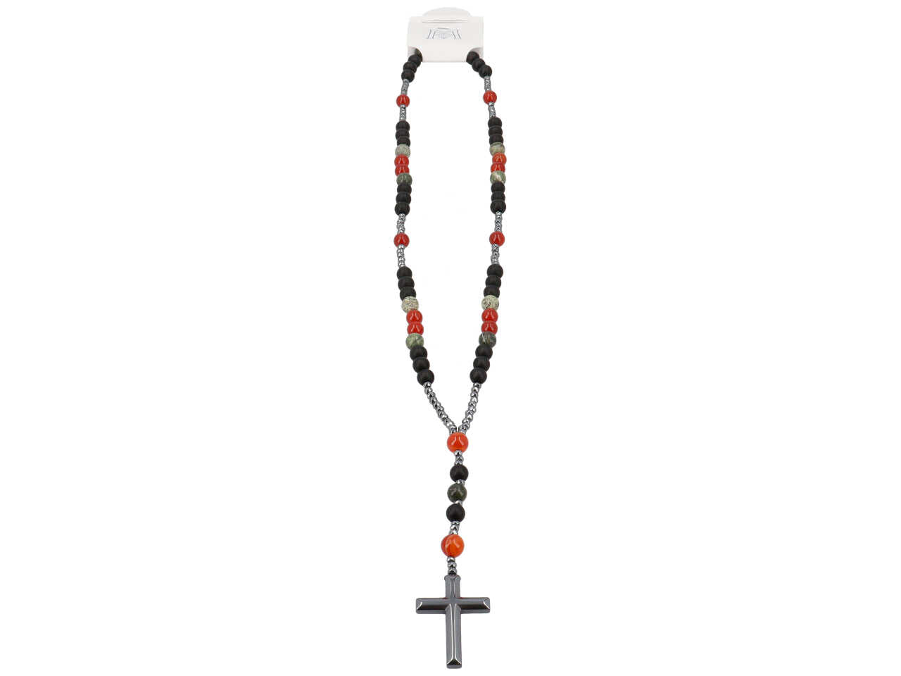 Collana rosario con pietre nere e arancione