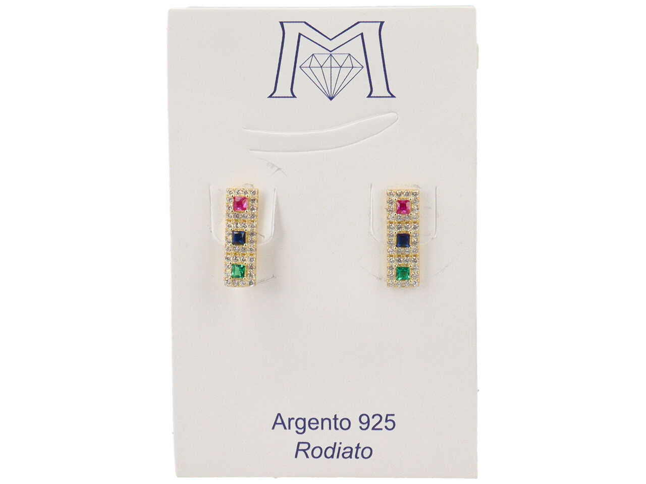 Orecchini dorati 3 quadrati r/b/v