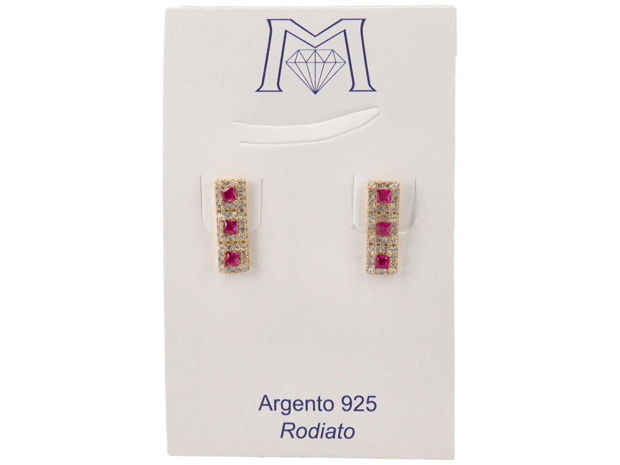 Orecchini dorati 3 quadrati rosso