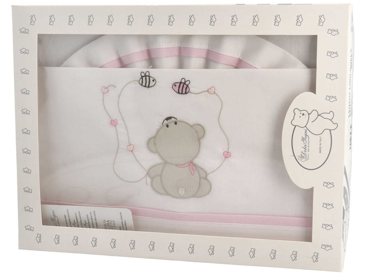 Set lenzuola per culla ricamato, rosa