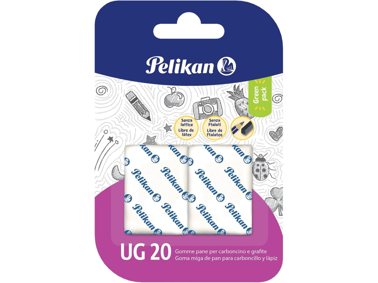 Gomma pane bianca in blister da 2 pezzi