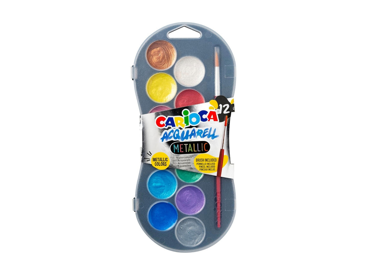 Carioca acquerelli metallic 12 colori con valigetta in plastica
