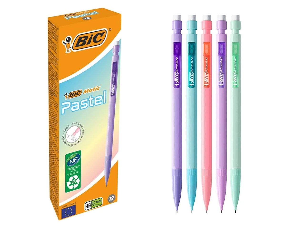 Bic matic portamine 0,7mm colori pastello, scatola da 12 pezzi
