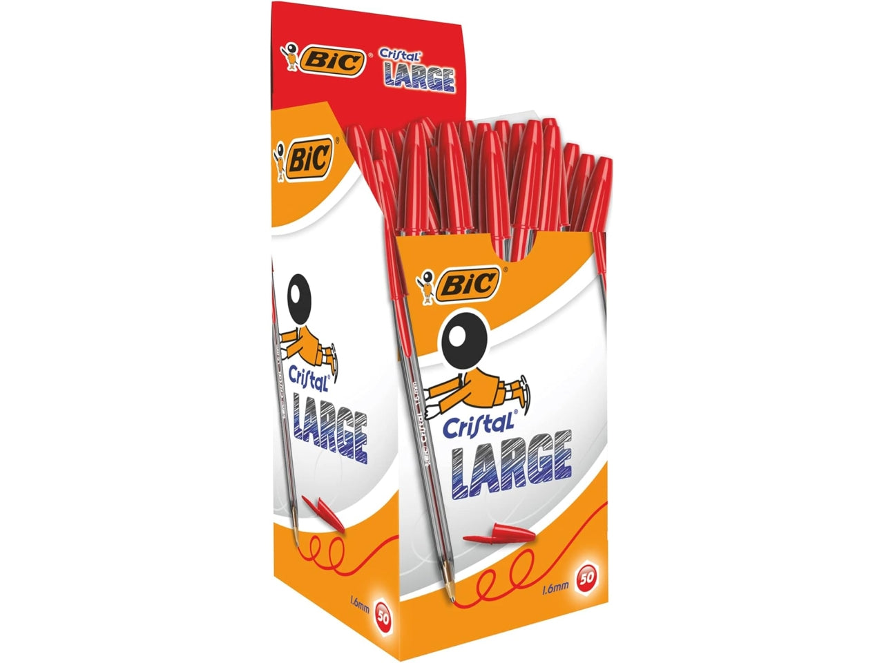 Penna bic cristal large 1,6mm rossa, scatola da 50 pezzi