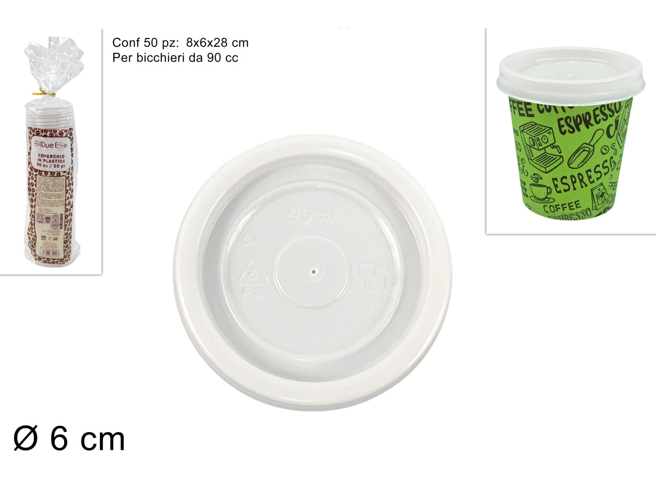 Coperchio in plastica per bicchieri da caffe' 90cc confezione 50 pezzi