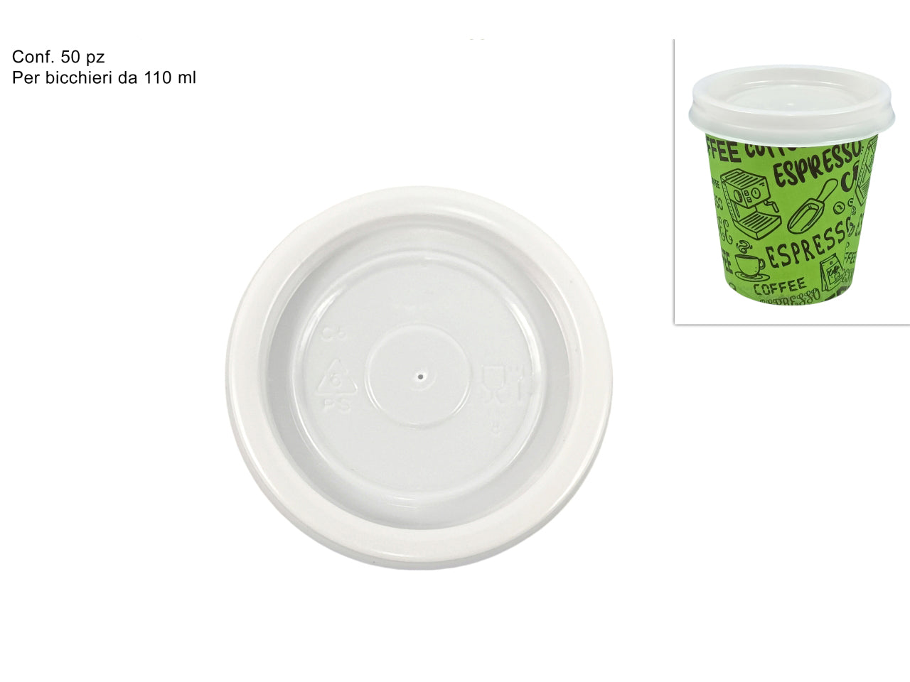Coperchio in plastica per bicchieri da caffe' 110cc confezione da 50 pezzi