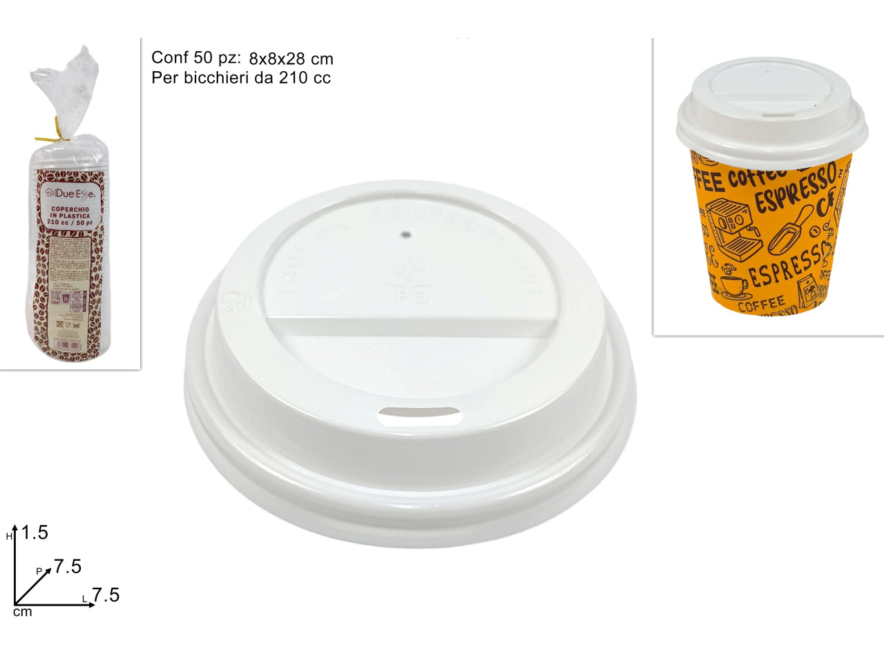 Coperchio in plastica per bicchieri da 210cc confezione da 50 pezzi