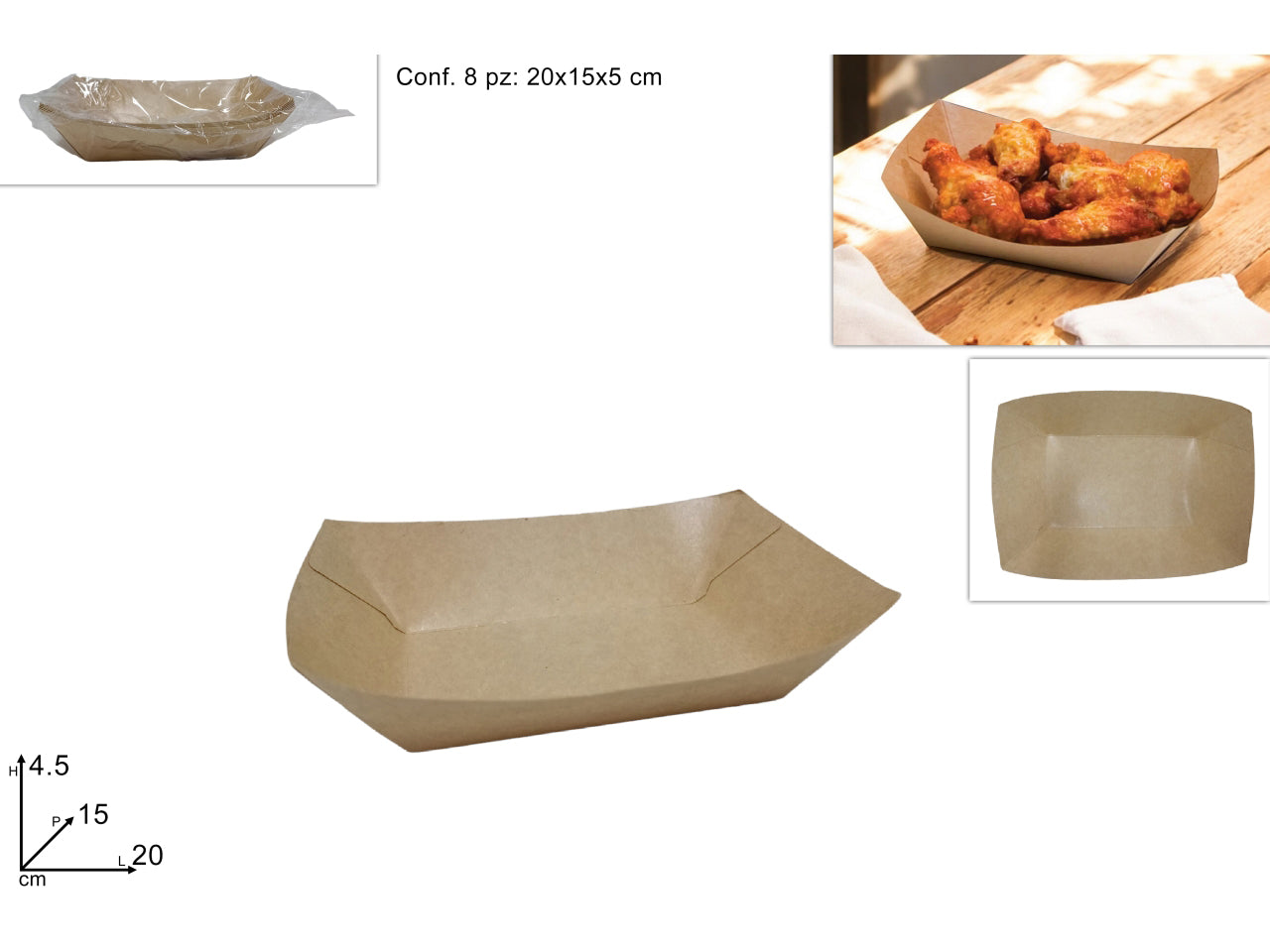 Vassoi in cartoncino 20x15cm confezione 8 pezzi