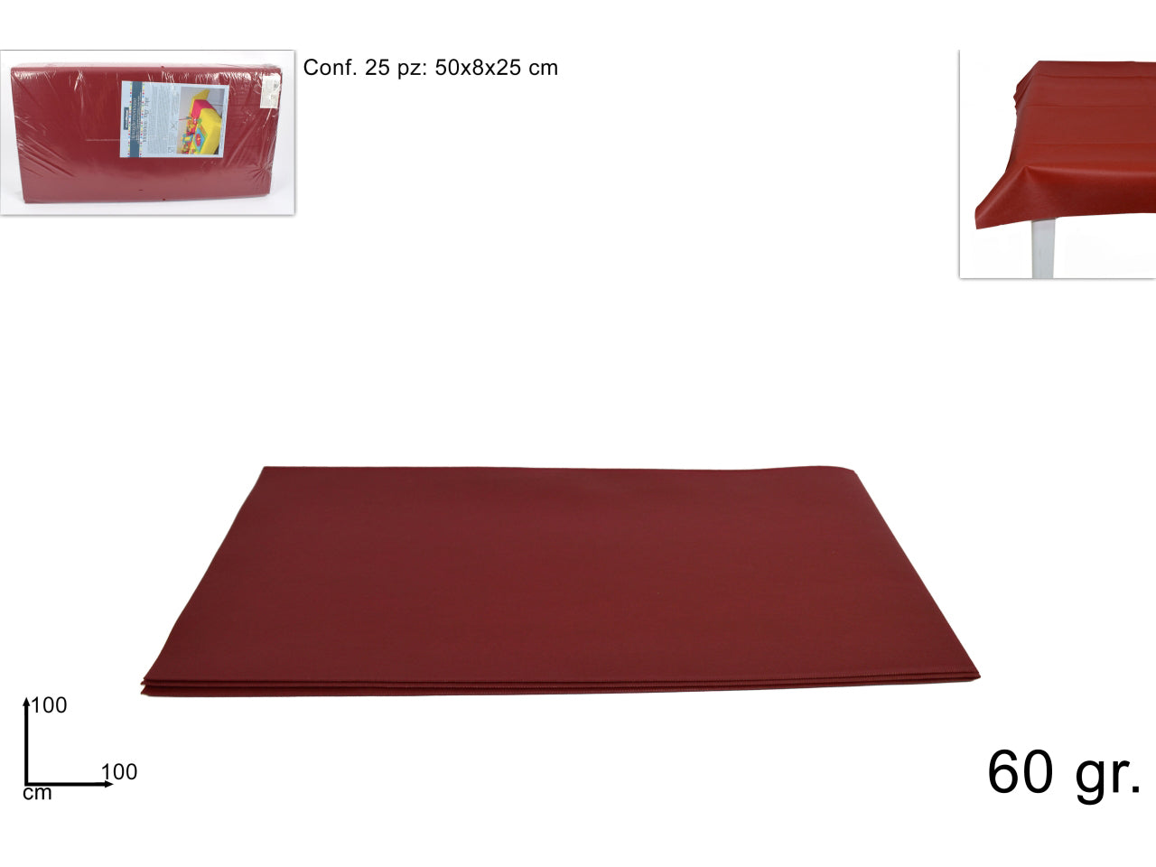 Tovaglia tnt 100x100cm 60gr bordeaux